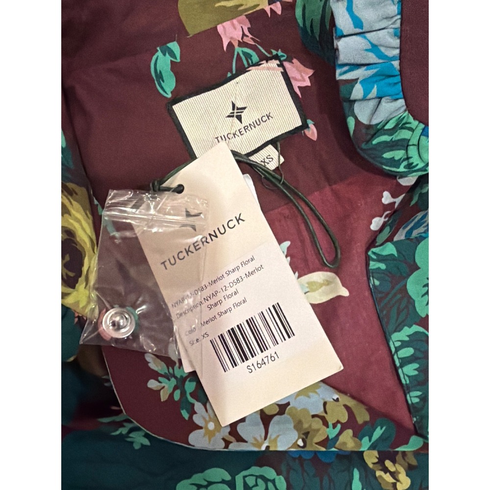 NWT Tuckernuck Sharp Floral Midi‎ Dress Women Merlot Ruffle Sleeve XS - Picture 4 of 10